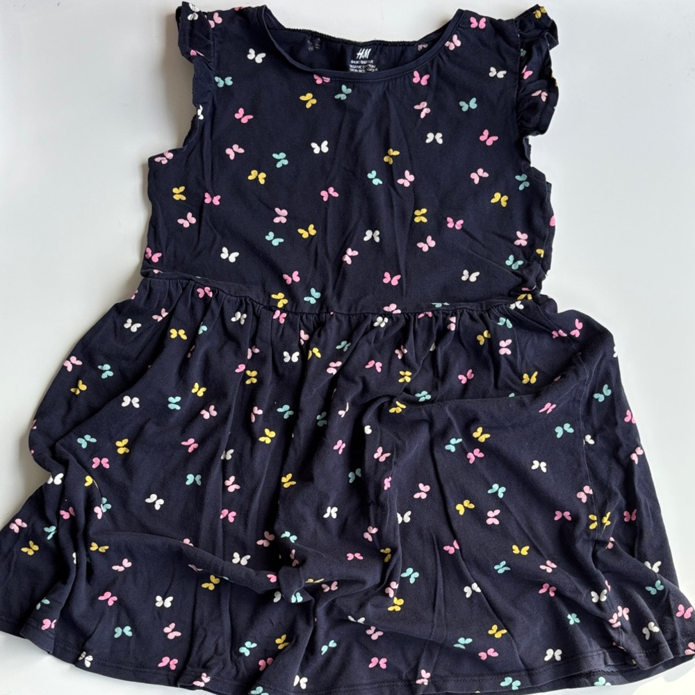 H&M Girls Dress - Navy Blue with Colorful Butterfly Pattern - 8-10Y